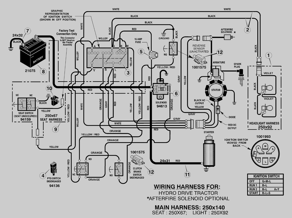 Electrical System Diagram and Parts List for 425600X48A 2005 Briggs and Stratton Lawn Tractor
